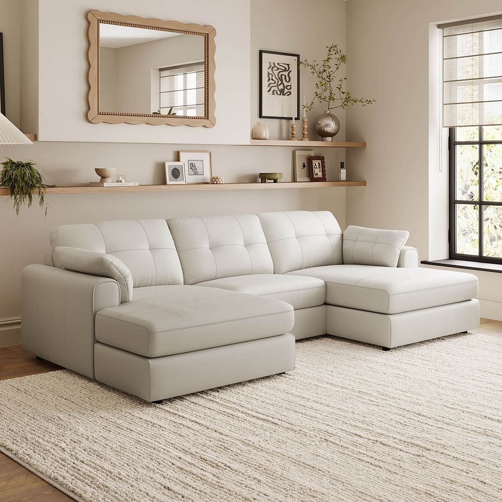 Marley Modular 3 Seater U-Shape Chaise Sofa in Oslo Bone China Leather - Group 16 1