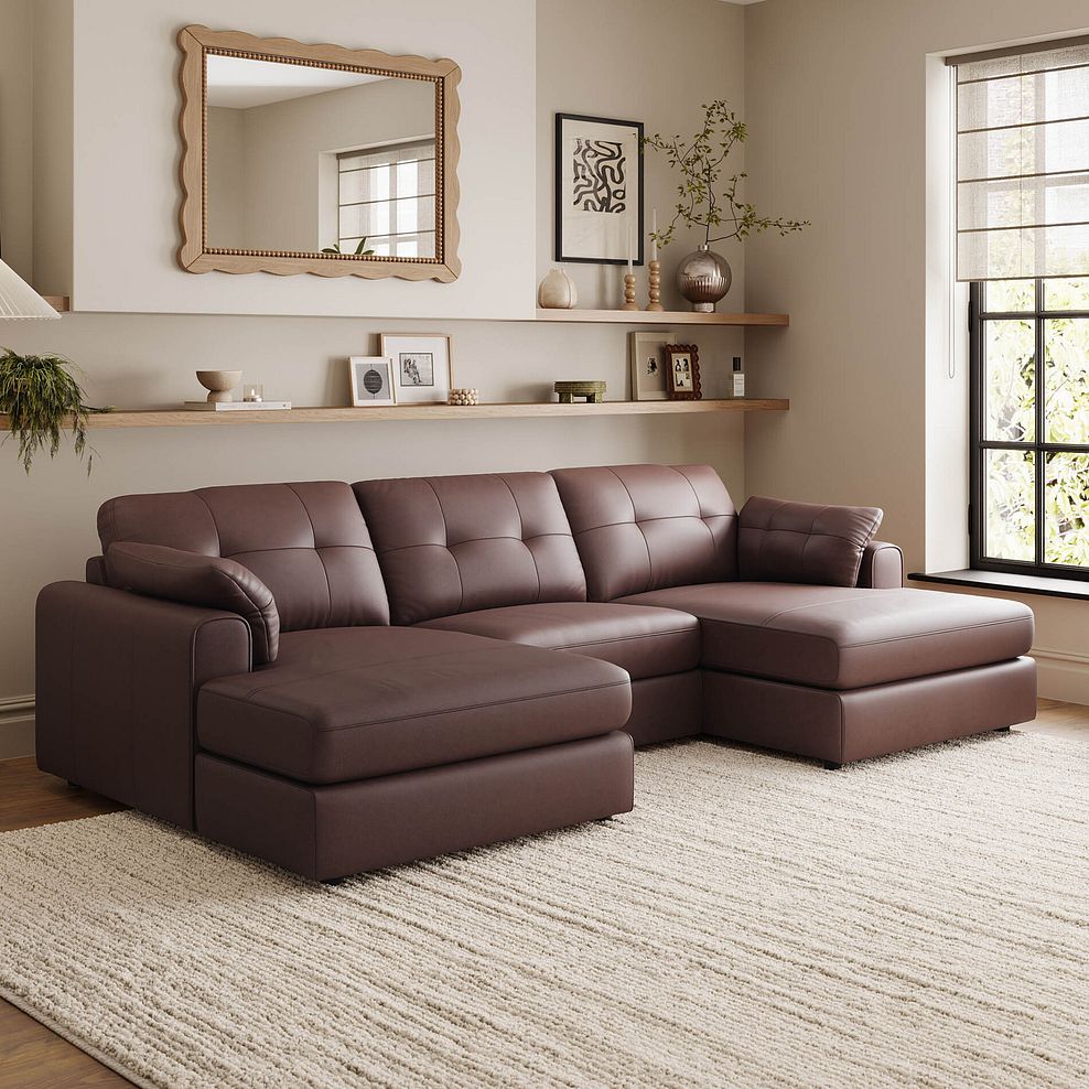 Marley Modular 3 Seater U-Shape Chaise Sofa in Oslo Chestnut Leather - Group 16 9