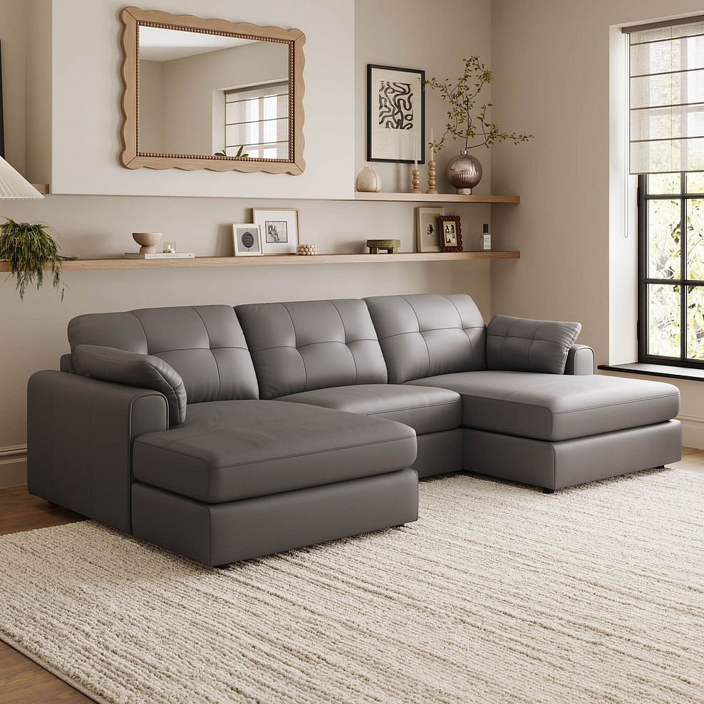 Marley Modular 3 Seater U-Shape Chaise Sofa in Oslo Elephant Grey Leather - Group 16 1