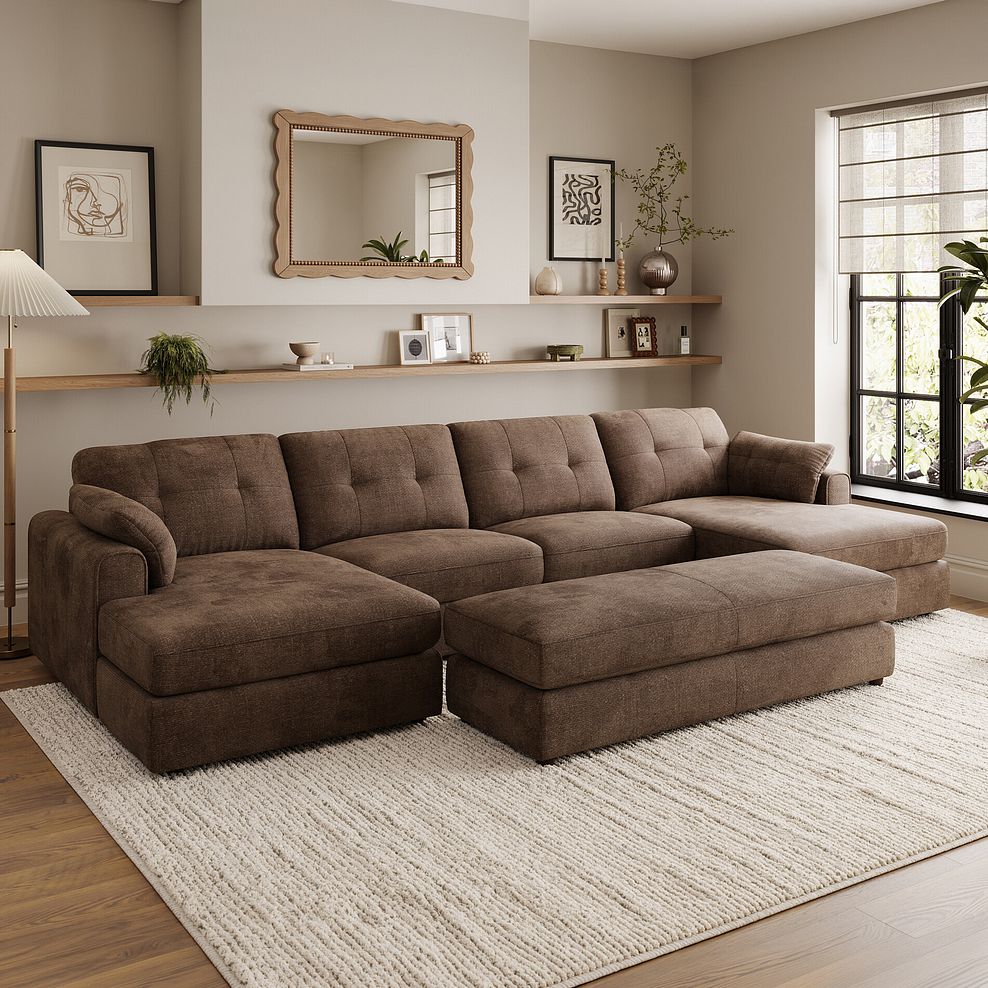 Marley Modular 4 Seater U-Shape Chaise Sofa in Lila Chocolate Fabric - Group 17 1