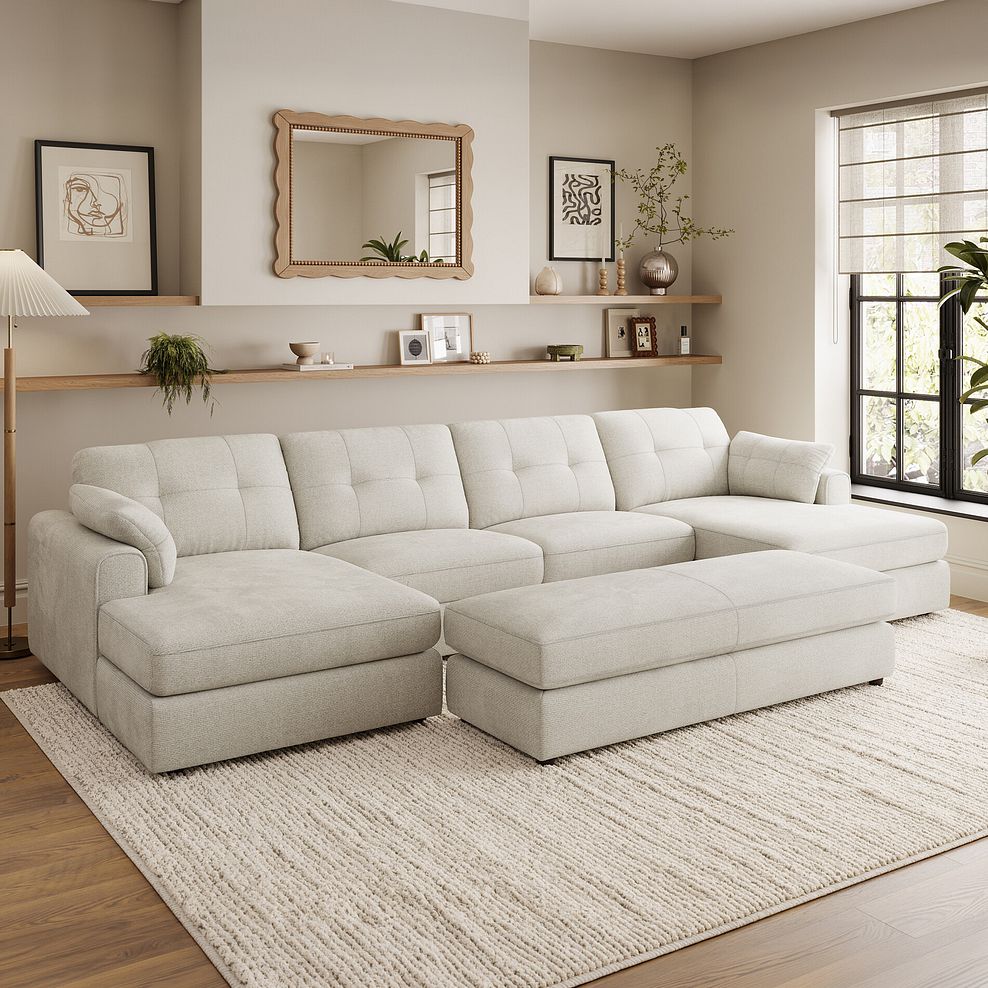 Marley Modular 4 Seater U-Shape Chaise Sofa in Lila Ivory Fabric - Group 17 1