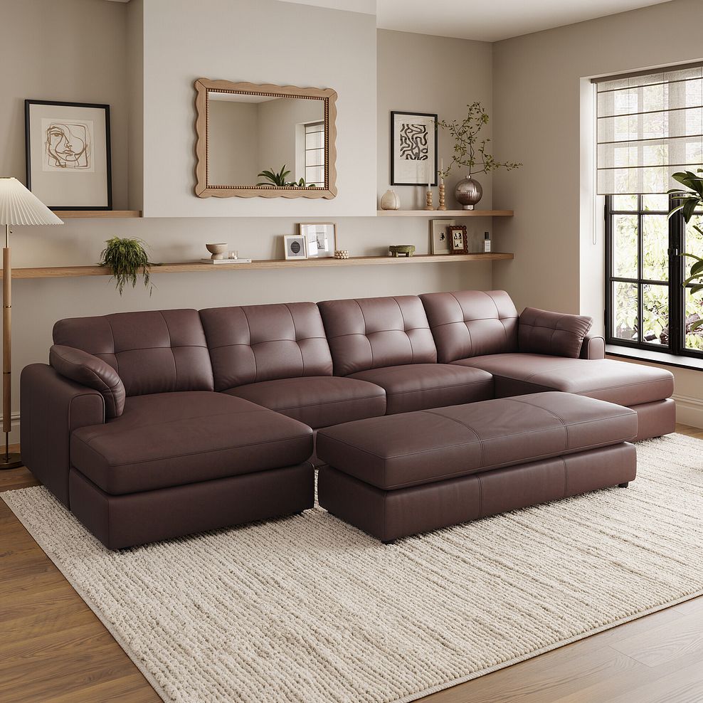 Marley Modular 4 Seater U-Shape Chaise Sofa in Oslo Chestnut Leather - Group 17 1