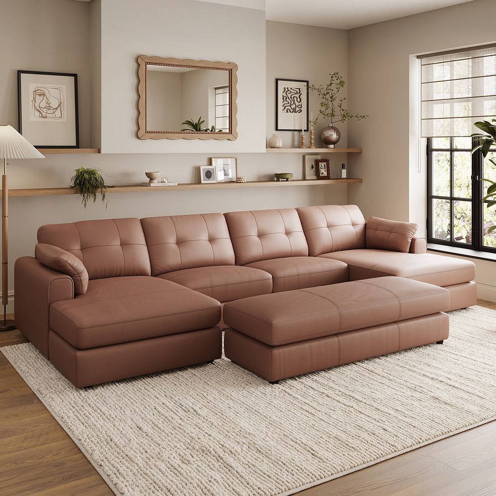 Marley Modular 4 Seater U-Shape Chaise Sofa in Oslo Mocha Mouse Leather - Group 17 1