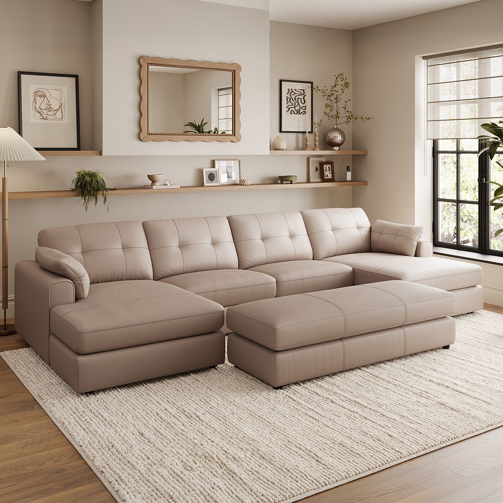 Marley Modular 4 Seater U-Shape Chaise Sofa in Oslo Mushroom Leather - Group 17 1
