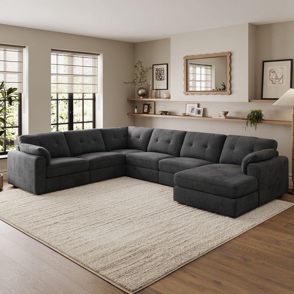 Marley Modular 6 Seater Right Hand Corner Sofa with Chaise in  Lila Charcoal Fabric- Group 19 1