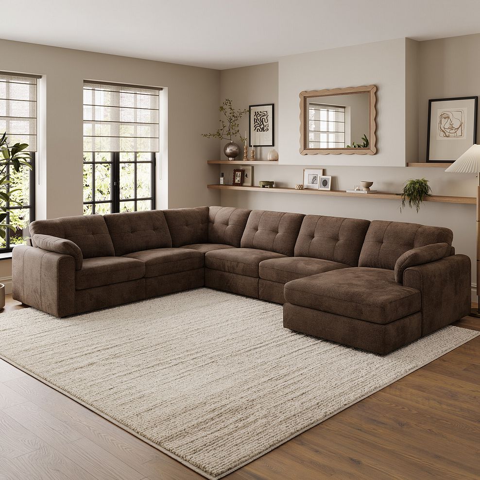 Marley Modular 6 Seater Right Hand Corner Sofa with Chaise in Lila Chocolate Fabric - Group 19 1