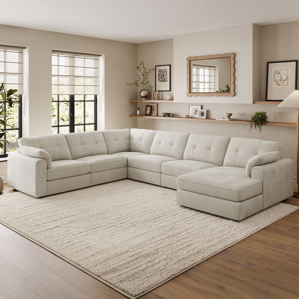 Marley Modular 6 Seater Right Hand Corner Sofa with Chaise in Lila Ivory Fabric - Group 19 1