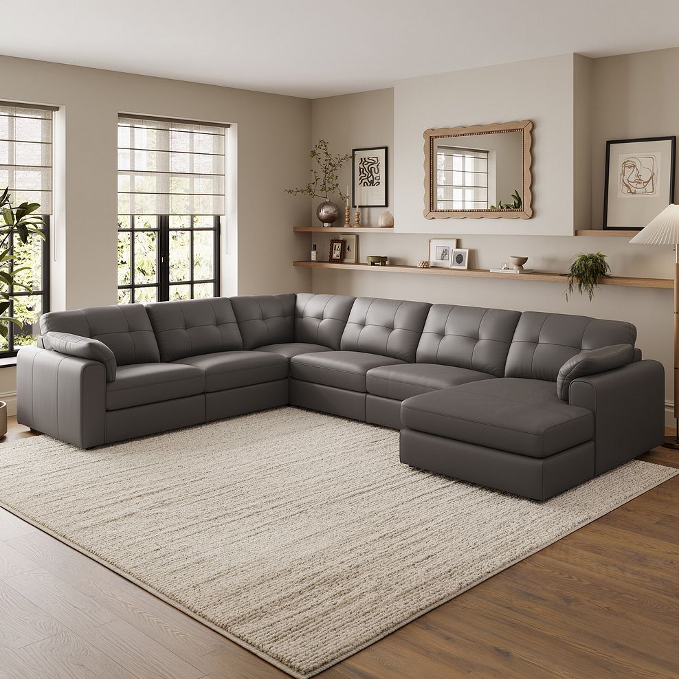 Marley Modular 6 Seater Right Hand Corner Sofa with Chaise in Oslo Elephant Grey Leather - Group 19 1