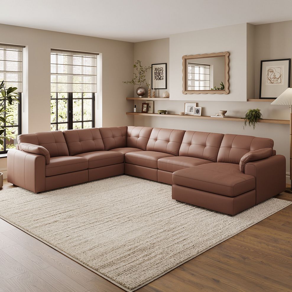 Marley Modular 6 Seater Right Hand Corner Sofa with Chaise in Oslo Mocha Mouse Leather - Group 19 1