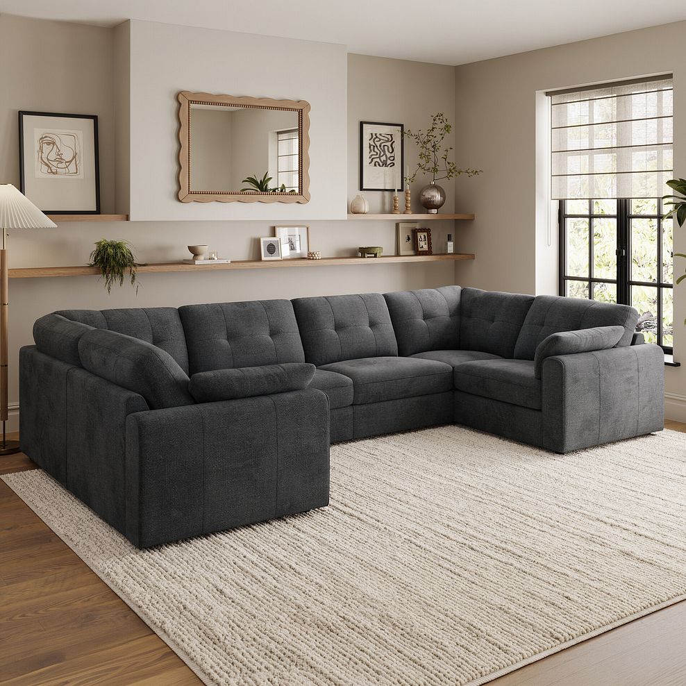 Marley Small U-Shape Modular Corner Sofa in Lila Charcoal Fabric - Group 10 1