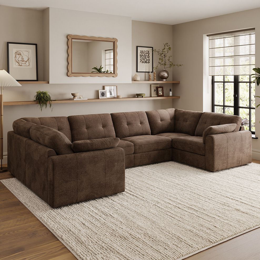 Marley Small U-Shape Modular Corner Sofa in Lila Chocolate Fabric - Group 10 1