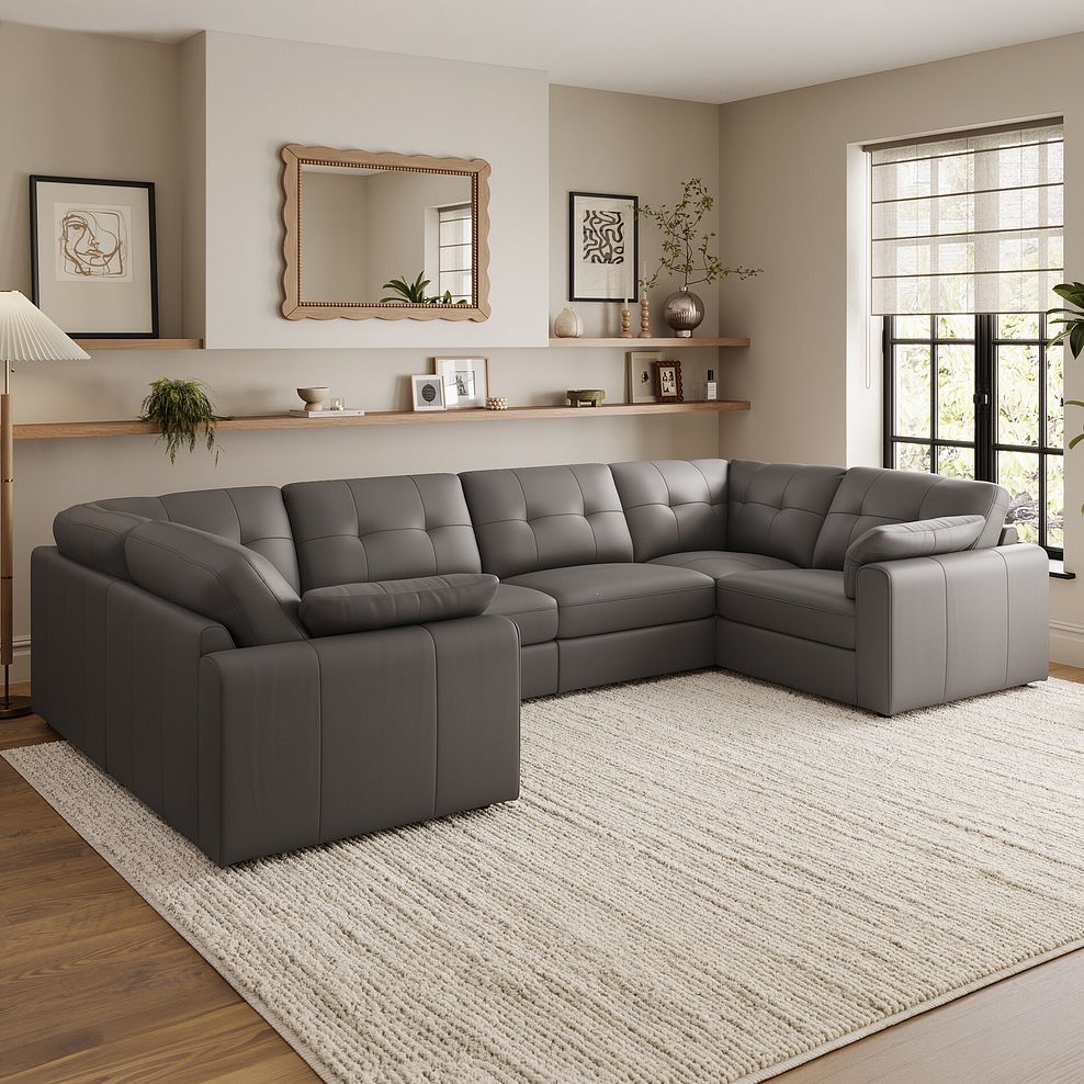 Marley Small U-Shape Modular Corner Sofa in Oslo Elephant Grey Leather - Group 10 1