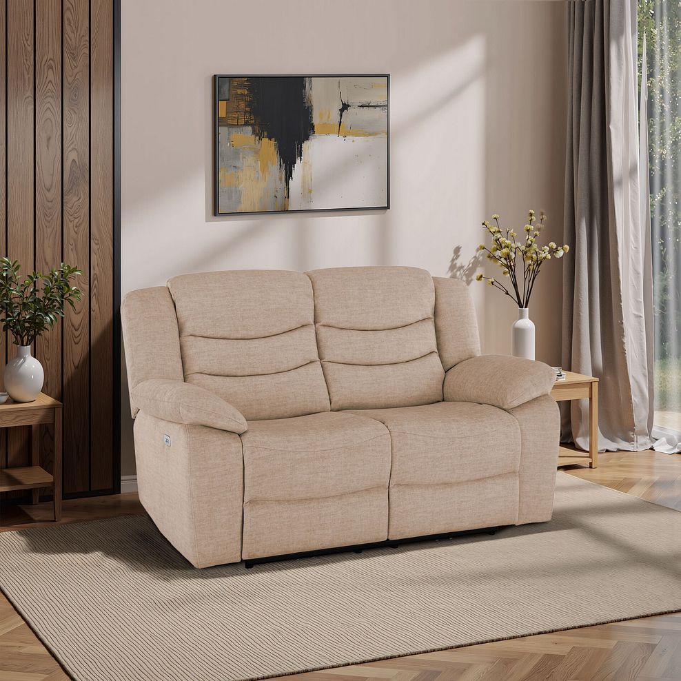 Marlow 2 Seater Electric Recliner Sofa in Plush Beige Fabric 1