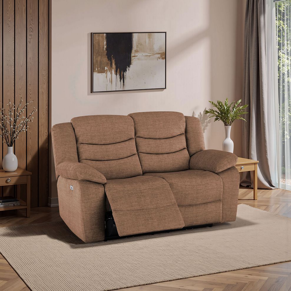 Marlow 2 Seater Electric Recliner Sofa in Plush Brown Fabric 1