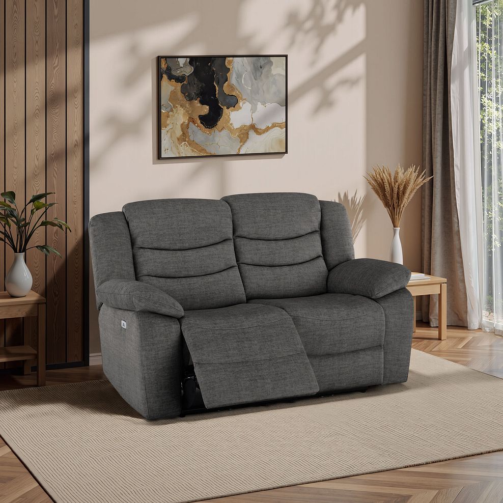 Marlow 2 Seater Electric Recliner Sofa in Plush Charcoal Fabric 1