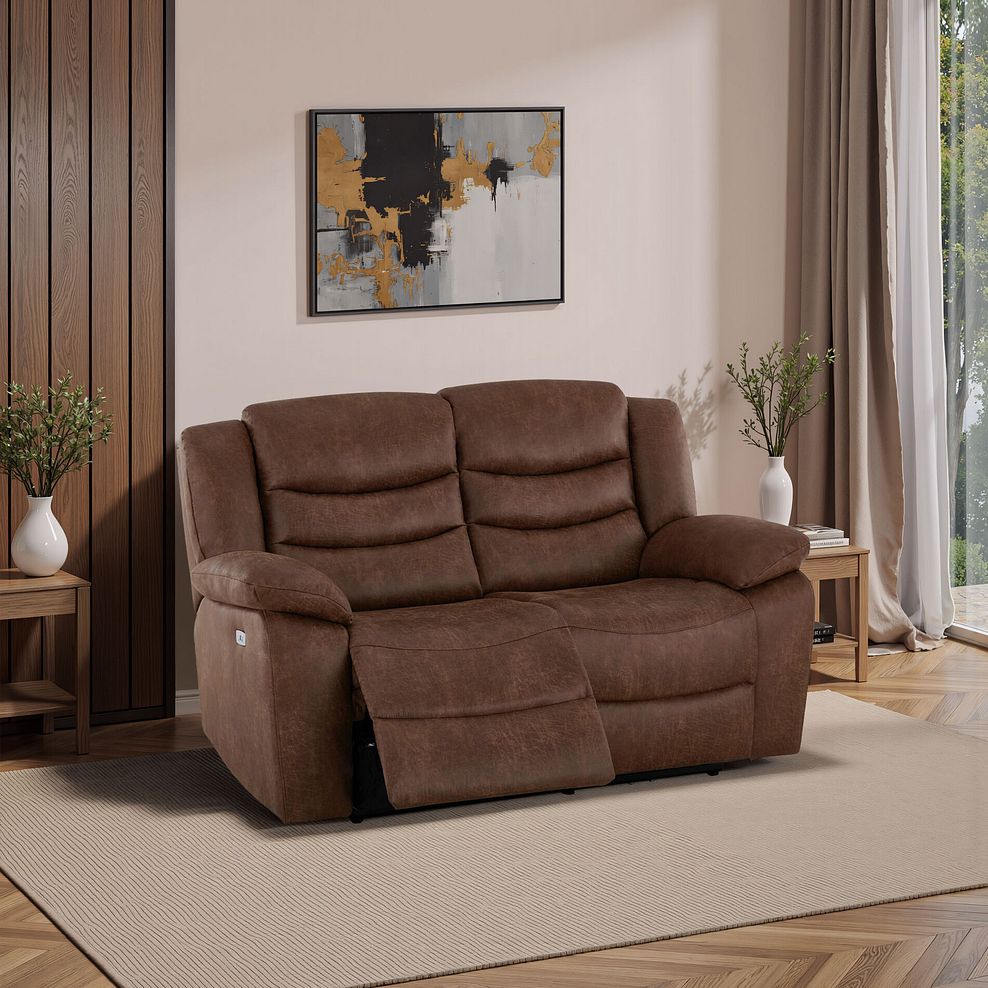 Marlow 2 Seater Electric Recliner Sofa in Ranch Dark Brown Fabric 1