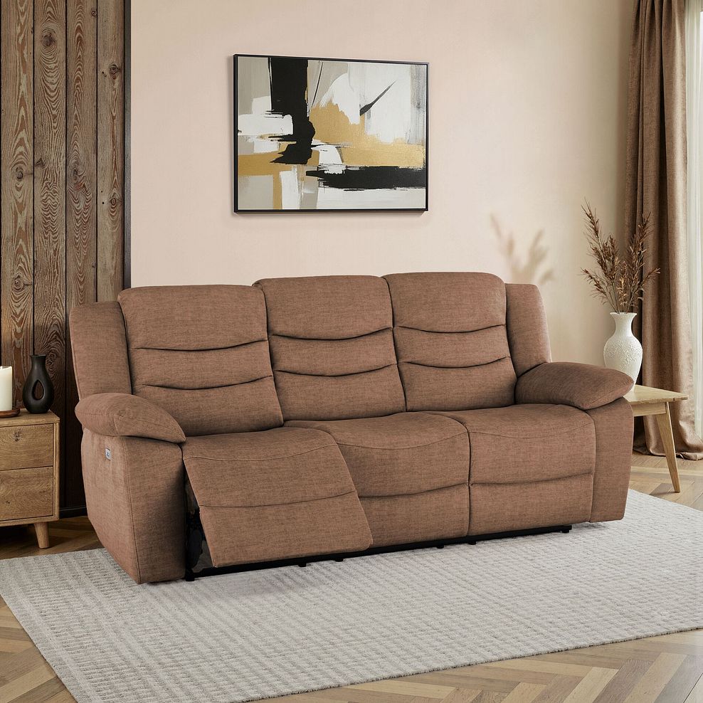 Marlow 3 Seater Electric Recliner Sofa in Plush Brown Fabric 1
