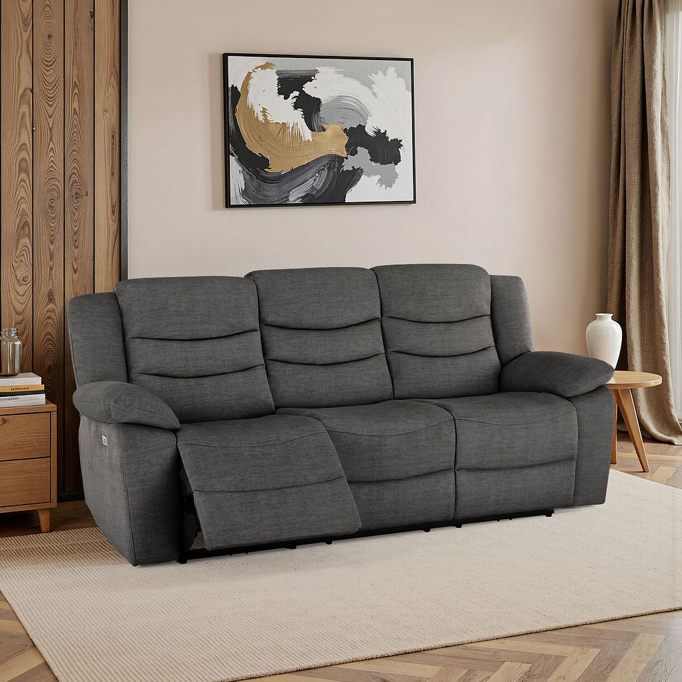 Marlow 3 Seater Electric Recliner Sofa in Plush Charcoal Fabric 1