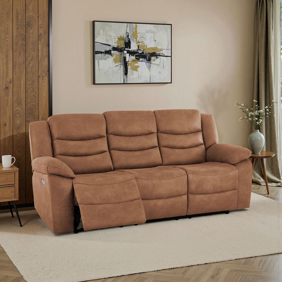 Marlow 3 Seater Electric Recliner Sofa in Ranch Brown Fabric 1