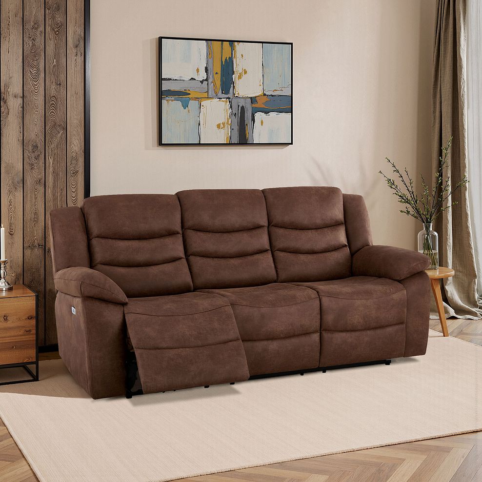 Marlow 3 Seater Electric Recliner Sofa in Ranch Dark Brown Fabric 1