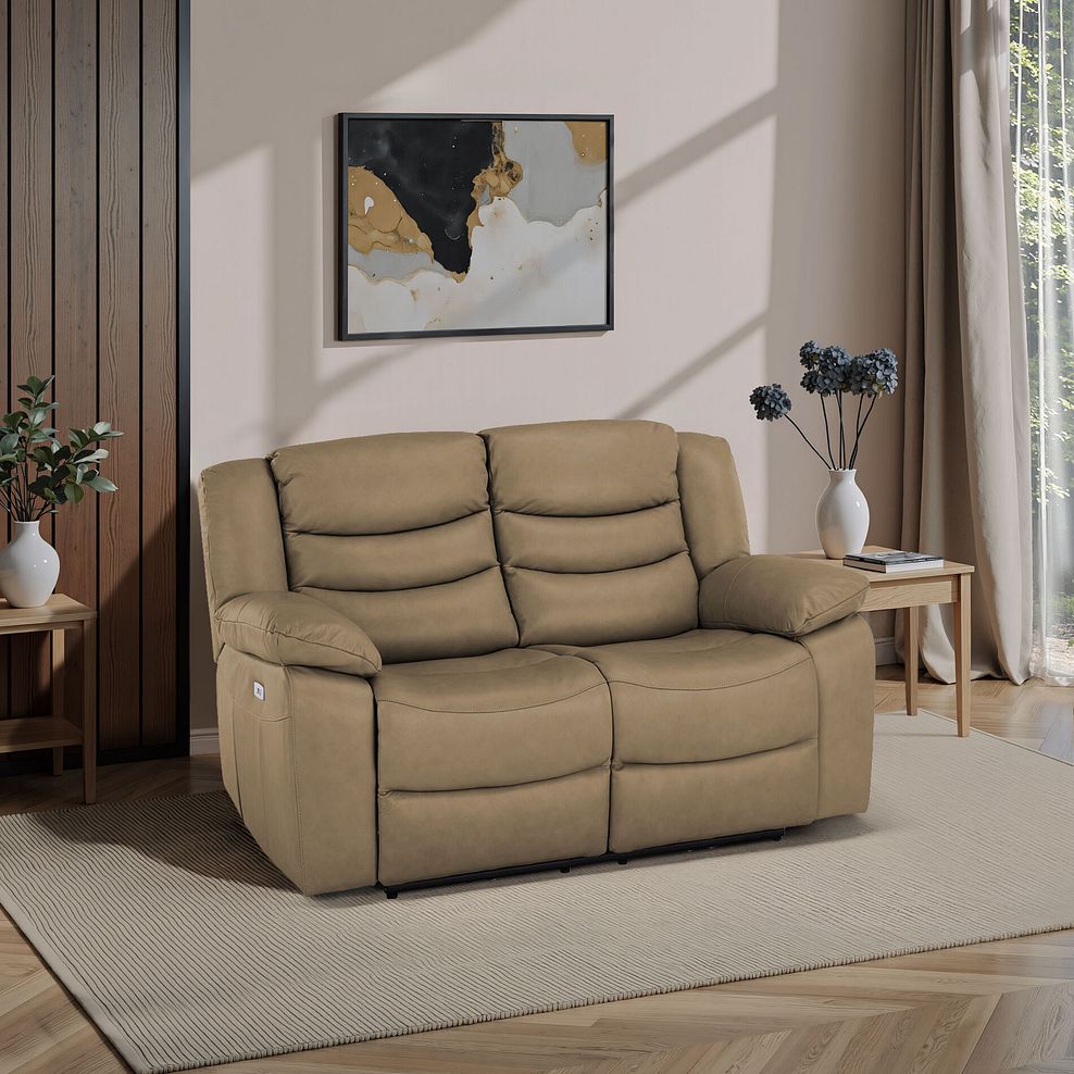 Marlow 2 Seater Electric Recliner Sofa in Beige Leather 1