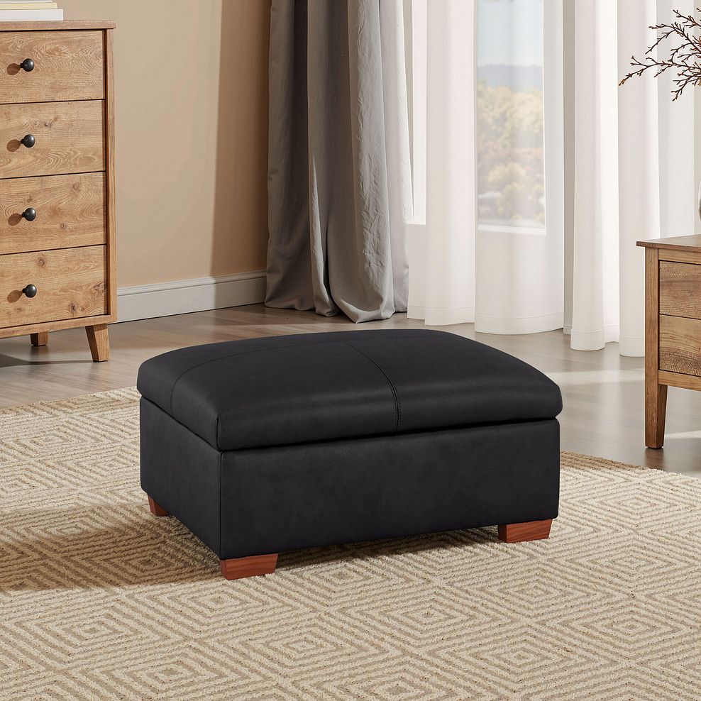 Marlow Storage Footstool in Black Leather 1