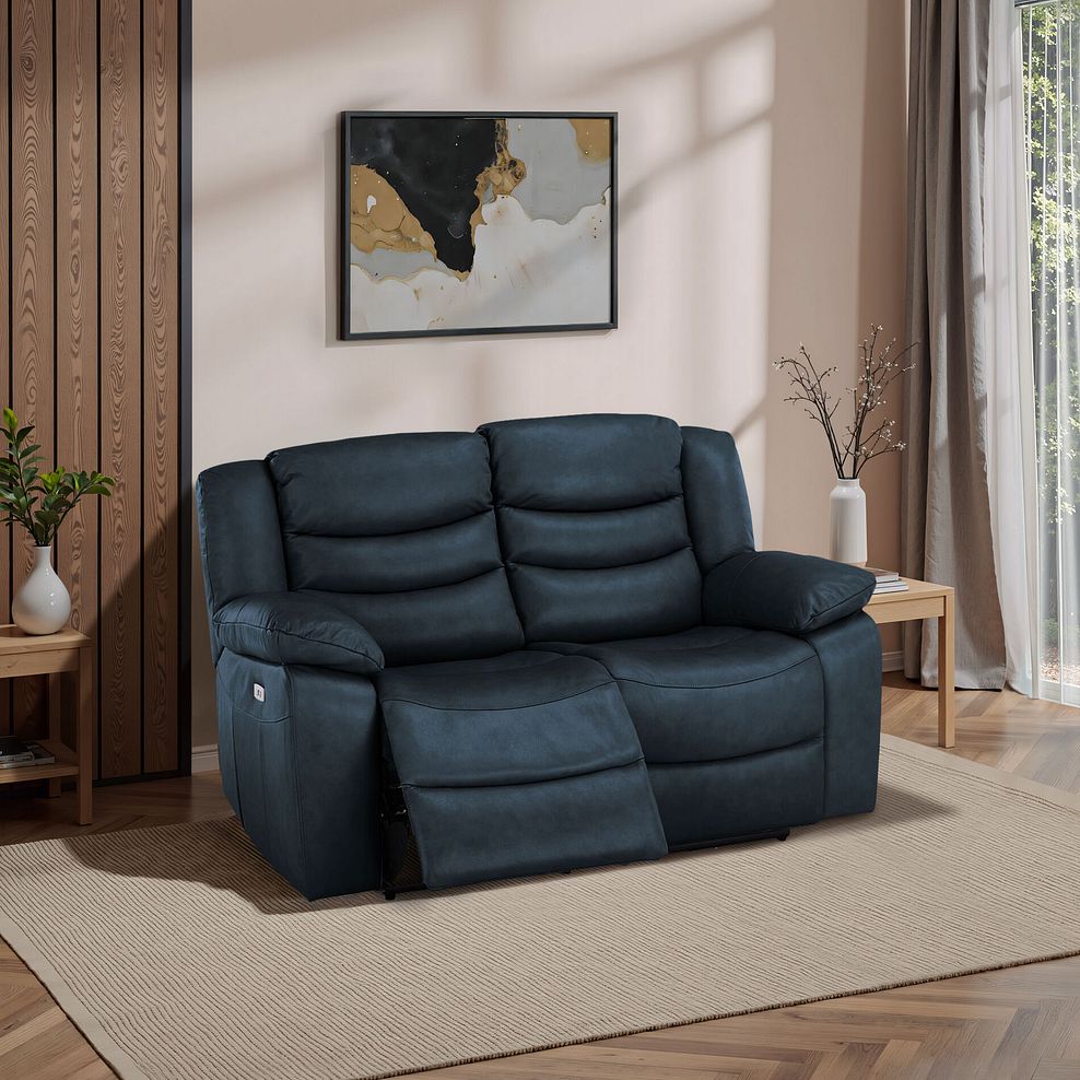 Marlow 2 Seater Electric Recliner Sofa in Blue Leather 1