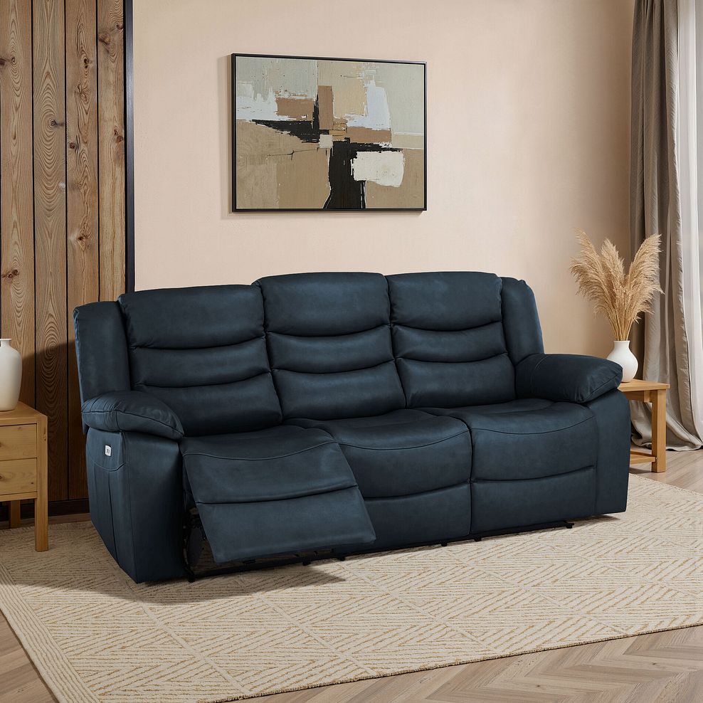 Marlow 3 Seater Electric Recliner Sofa in Blue Leather 1