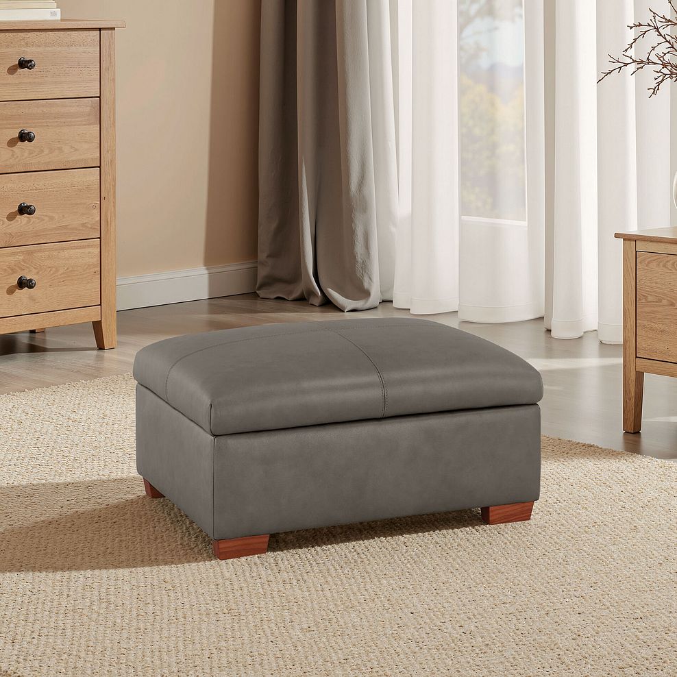 Marlow Storage Footstool in Dark Grey Leather 1
