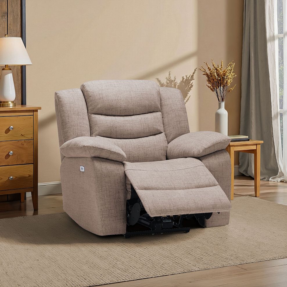 Marlow Electric Recliner Armchair in Dorset Beige Fabric 1
