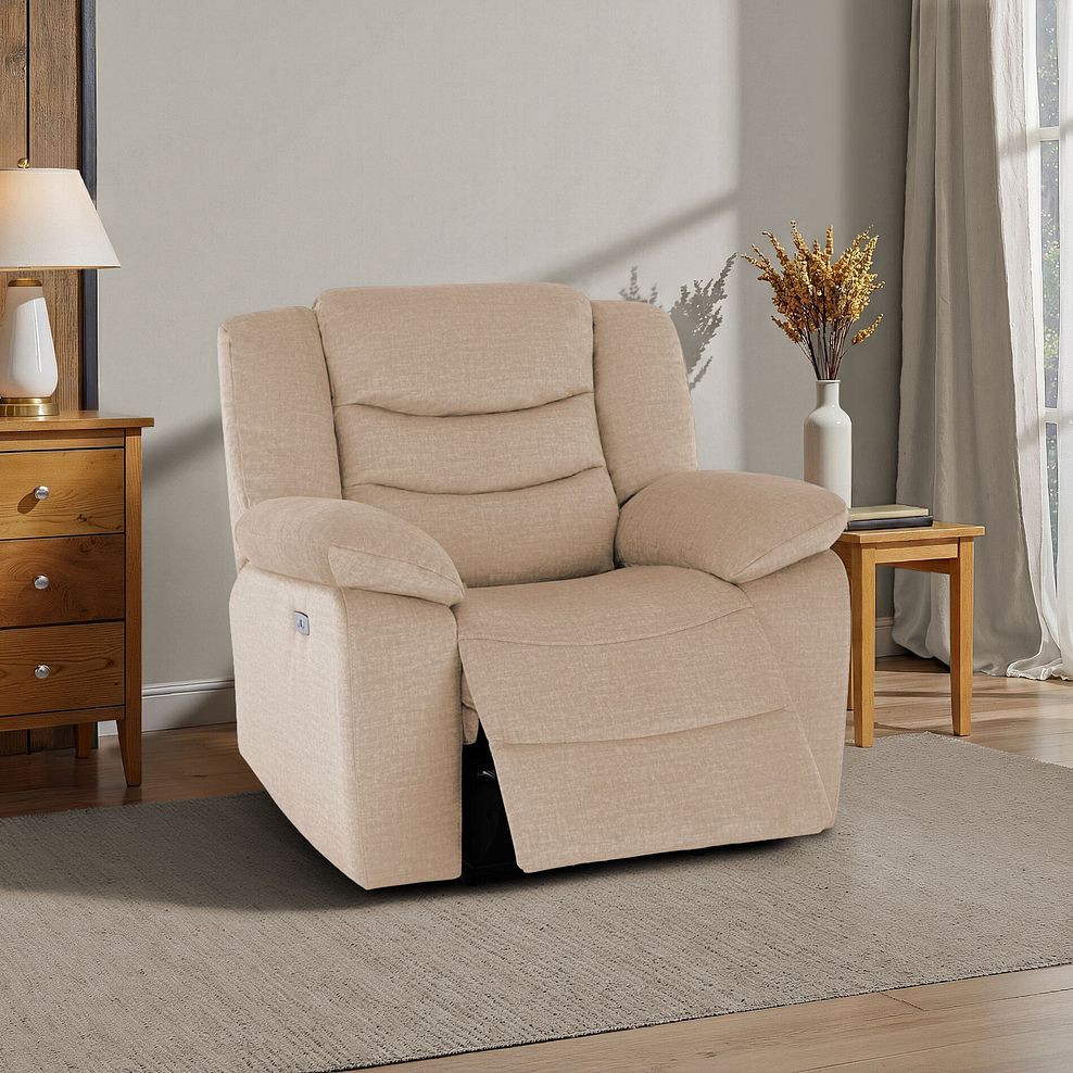 Marlow Electric Recliner Armchair in Plush Beige Fabric 1