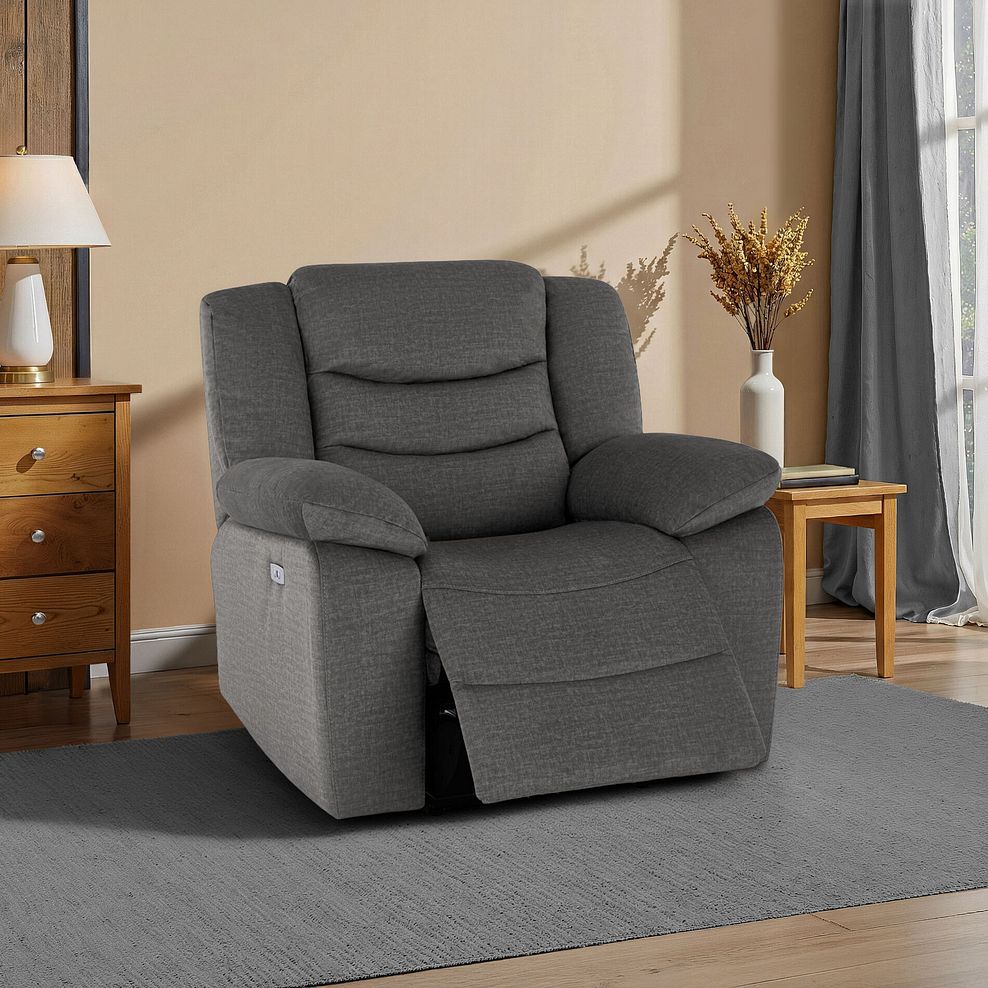 Marlow Electric Recliner Armchair in Plush Charcoal Fabric 1