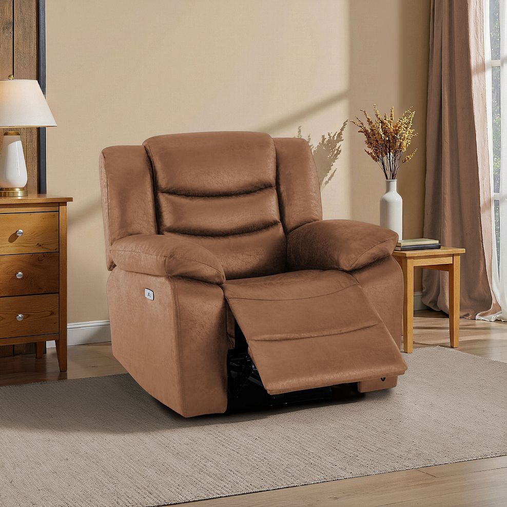 Marlow Electric Recliner Armchair in Ranch Brown Fabric 1