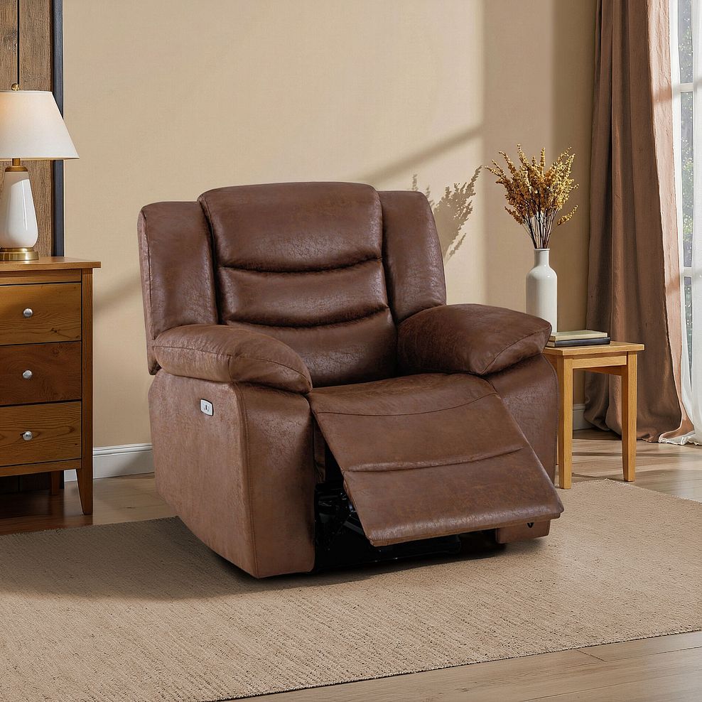 Marlow Electric Recliner Armchair in Ranch Dark Brown Fabric 1