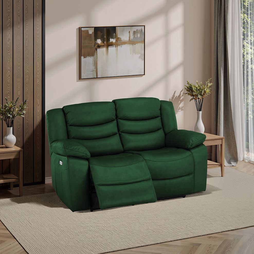 Marlow 2 Seater Electric Recliner Sofa in Green Leather 1