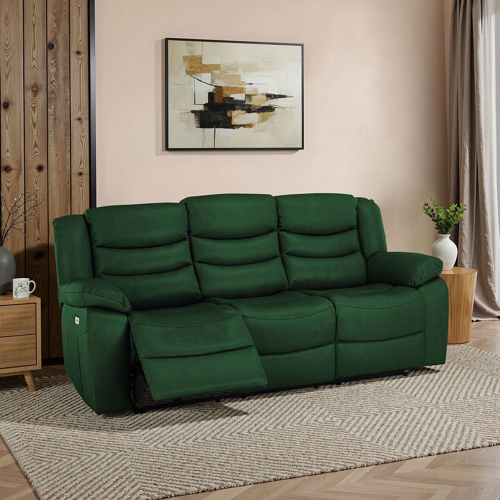 Marlow 3 Seater Electric Recliner Sofa in Green Leather 1