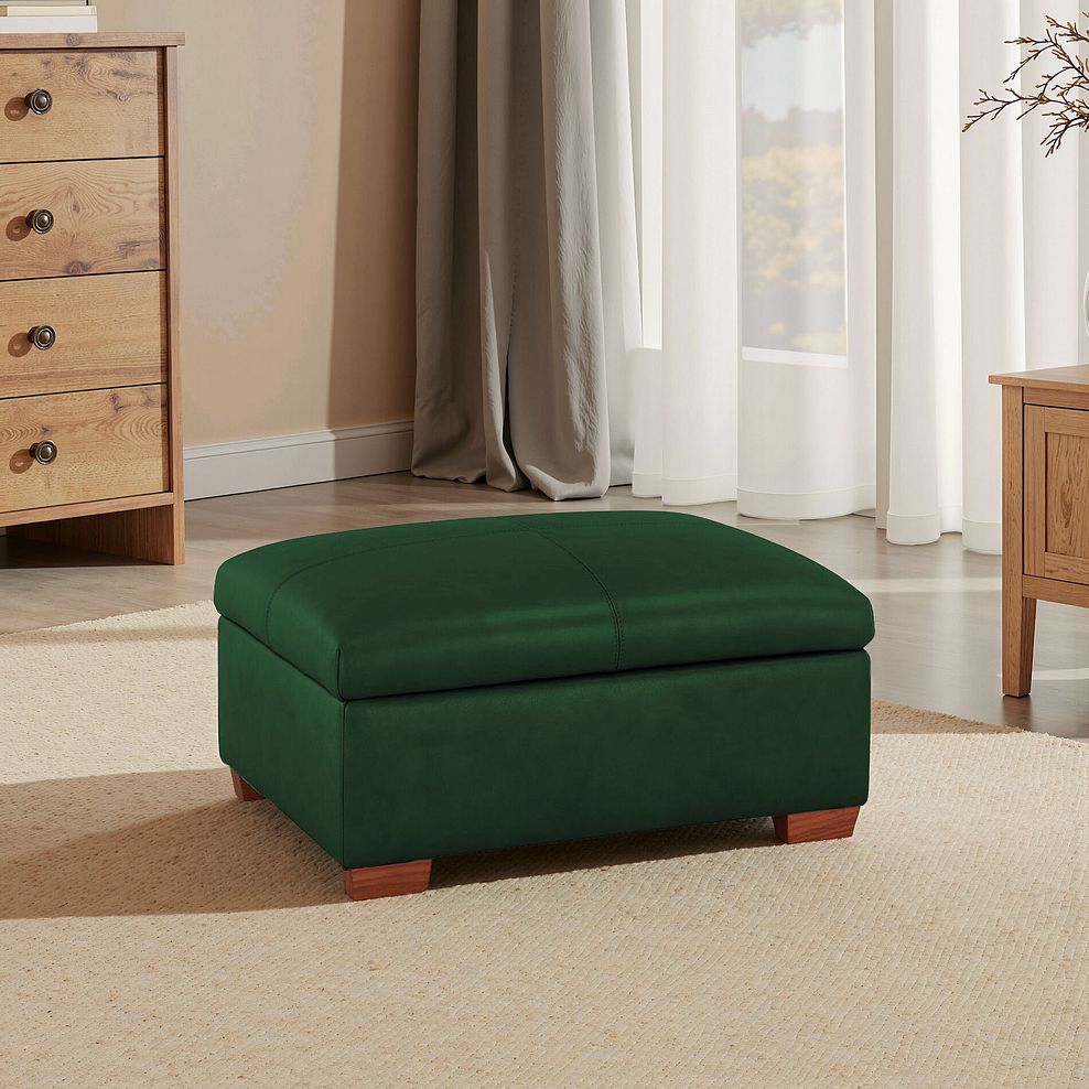 Marlow Storage Footstool in Green Leather 1
