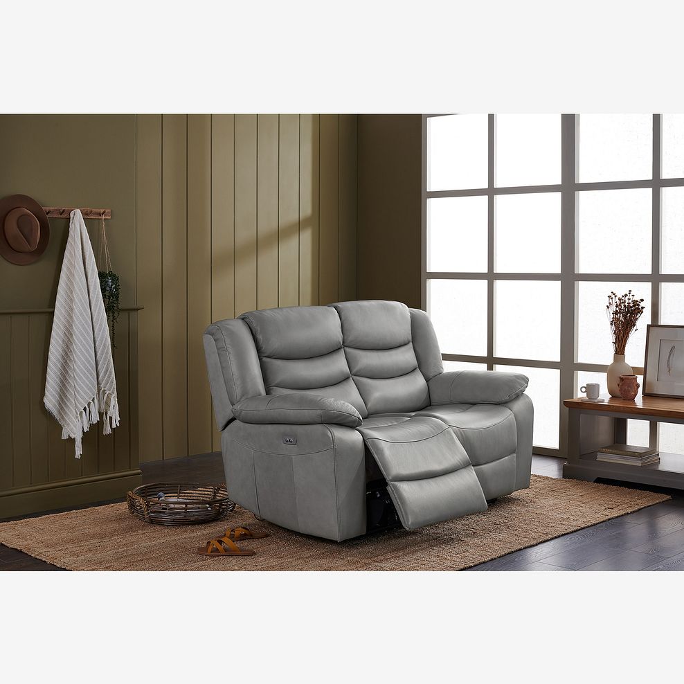 Marlow 2 Seater Electric Recliner Sofa in Light Grey Leather 1