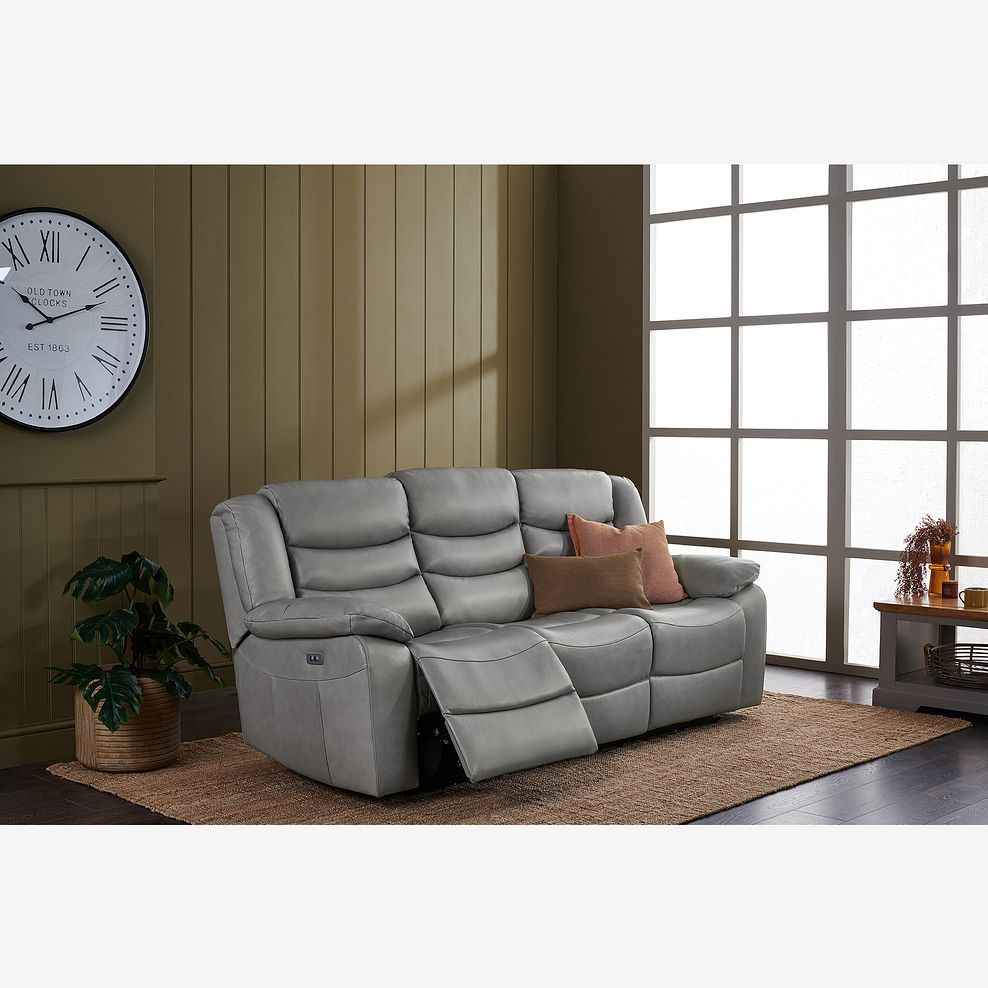 Marlow 3 Seater Electric Recliner Sofa in Light Grey Leather Thumbnail 1