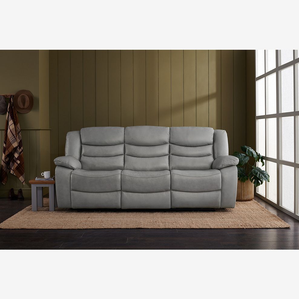 Marlow 3 Seater Electric Recliner Sofa in Light Grey Leather 2