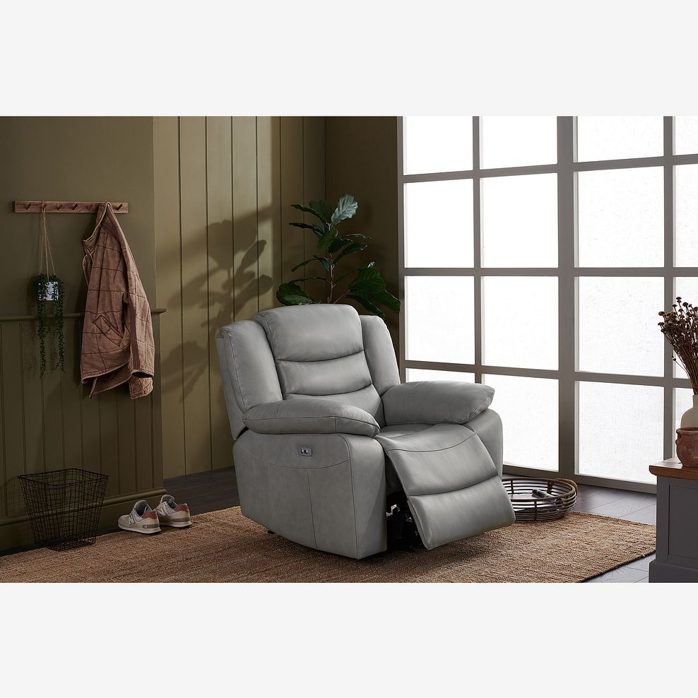Marlow Electric Recliner Armchair in Light Grey Leather Thumbnail 1