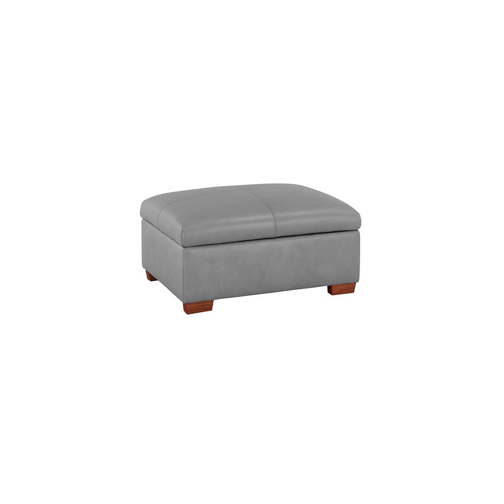 Marlow Storage Footstool in Light Grey Leather