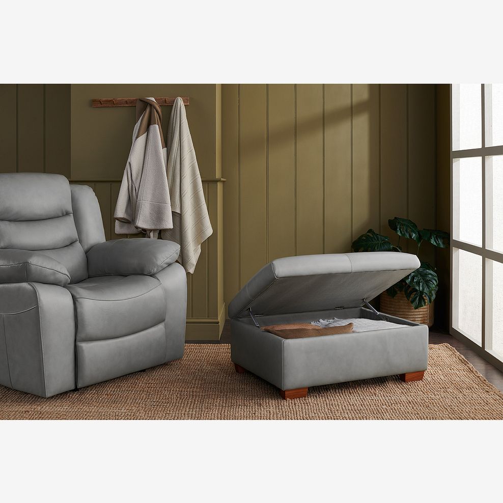 Marlow Storage Footstool in Light Grey Leather Thumbnail 2