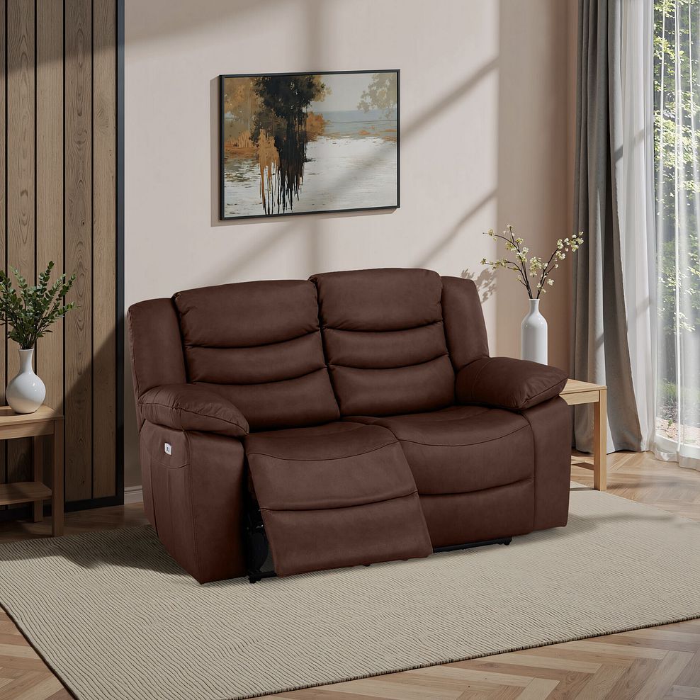 Marlow 2 Seater Electric Recliner Sofa in Tan Leather 1