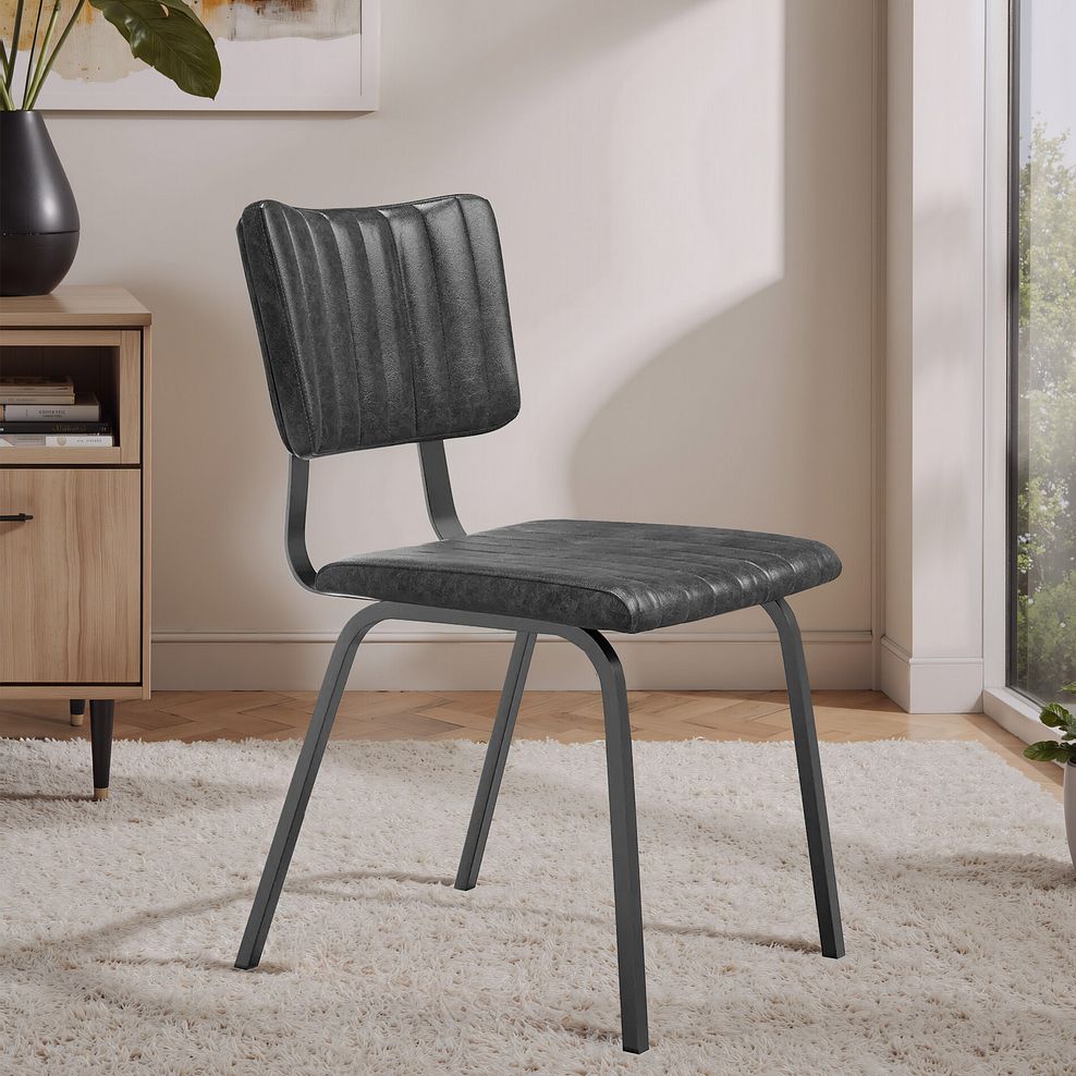 Mason Chair Vintage Black Leather-Look fabric with Black Legs 1