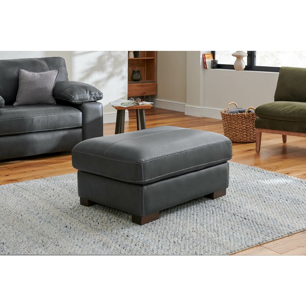 Matera Footstool in Caruso Slate Leather 1