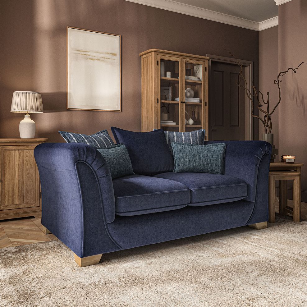 Milldale 2 Seater Pillow Back Sofa in Garda Atomic Fabric with Navy Scatters 1