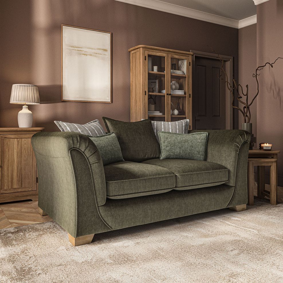 Milldale 2 Seater Pillow Back Sofa in Garda Seaweed Fabric with Earth Scatters 1