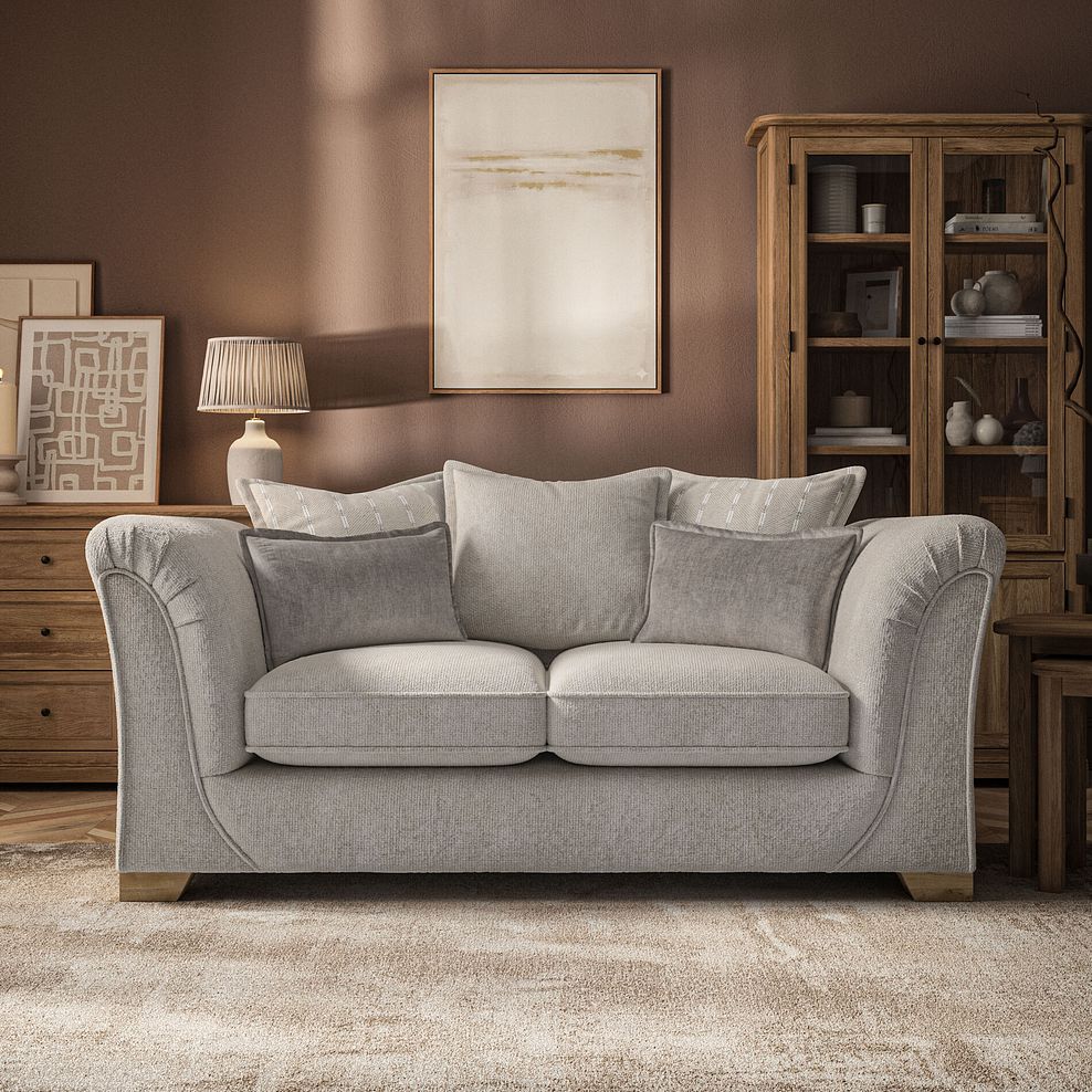 Milldale 2 Seater Pillow Back Sofa in Milo Cream Fabric with Linen Scatters 2