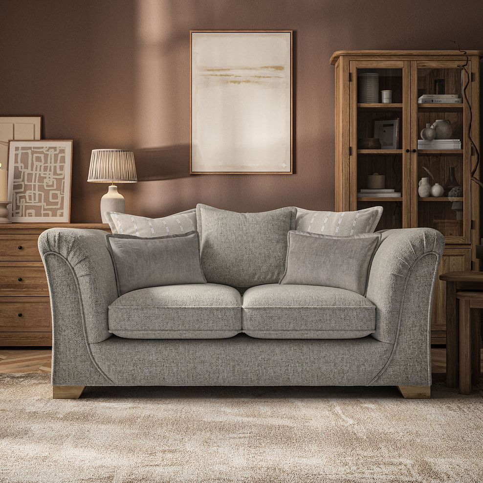 Milldale 2 Seater Pillow Back Sofa in Milo Mink Fabric with Linen Scatters 2